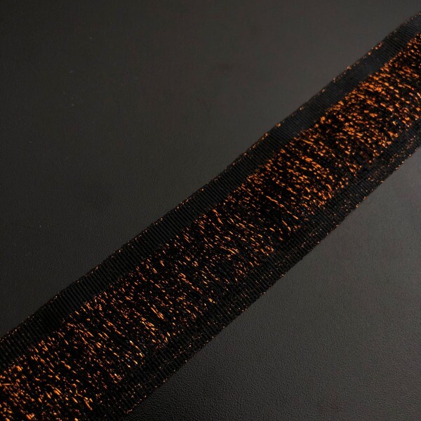 Entremeio de Franja Lurex - Cobre / Preto - 3,8 cm 